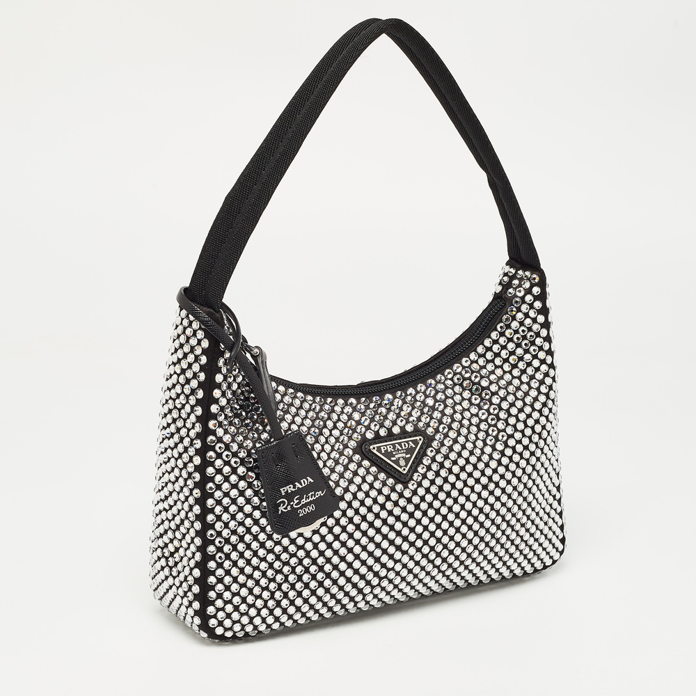 PRADA Black Satin Mini Crystal Studded Re-Edition 2000 Shoulder Bag - Picture 3 of 8